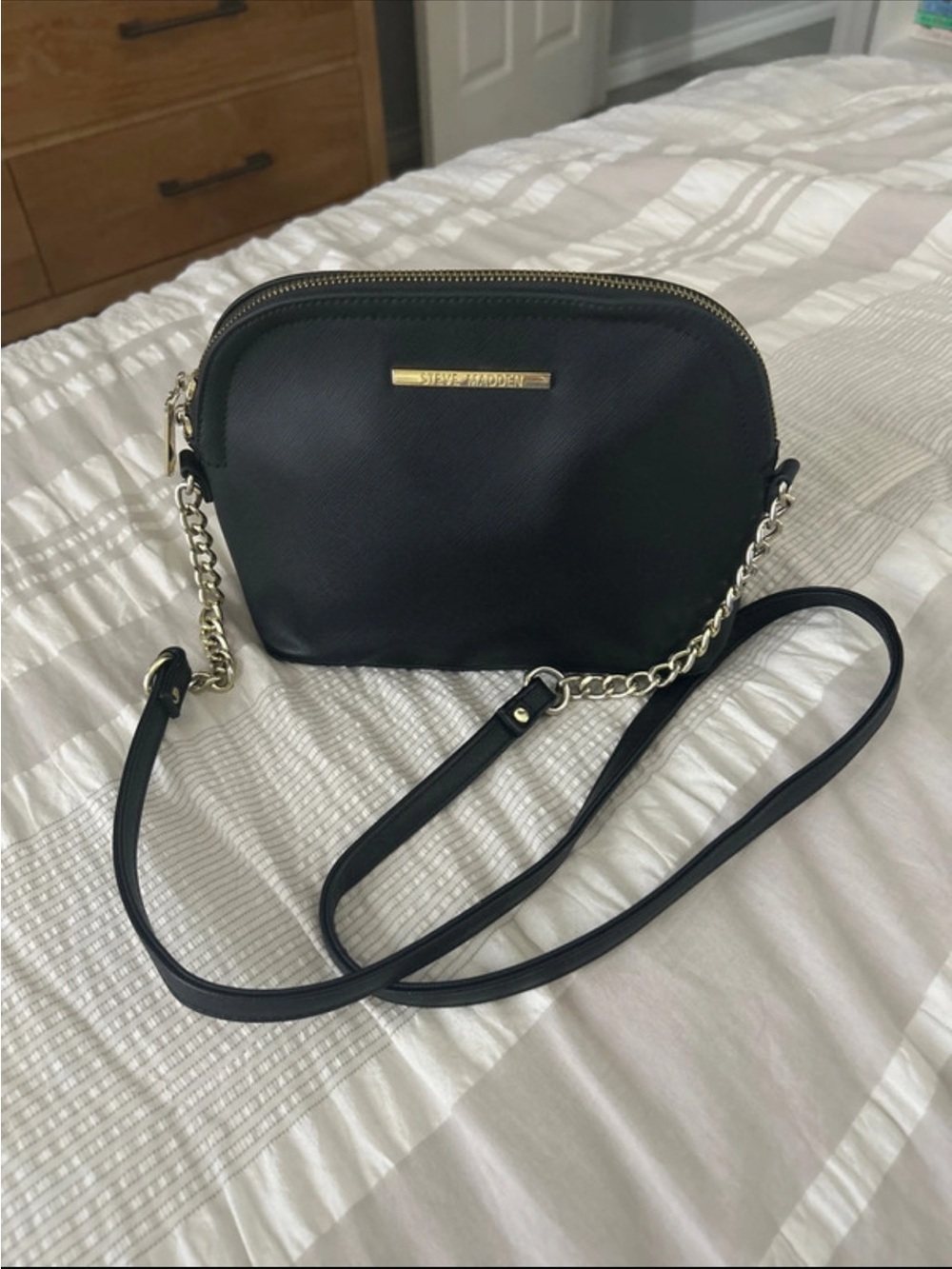 Steve Madden Black Crossbody with Gold Chain Accent